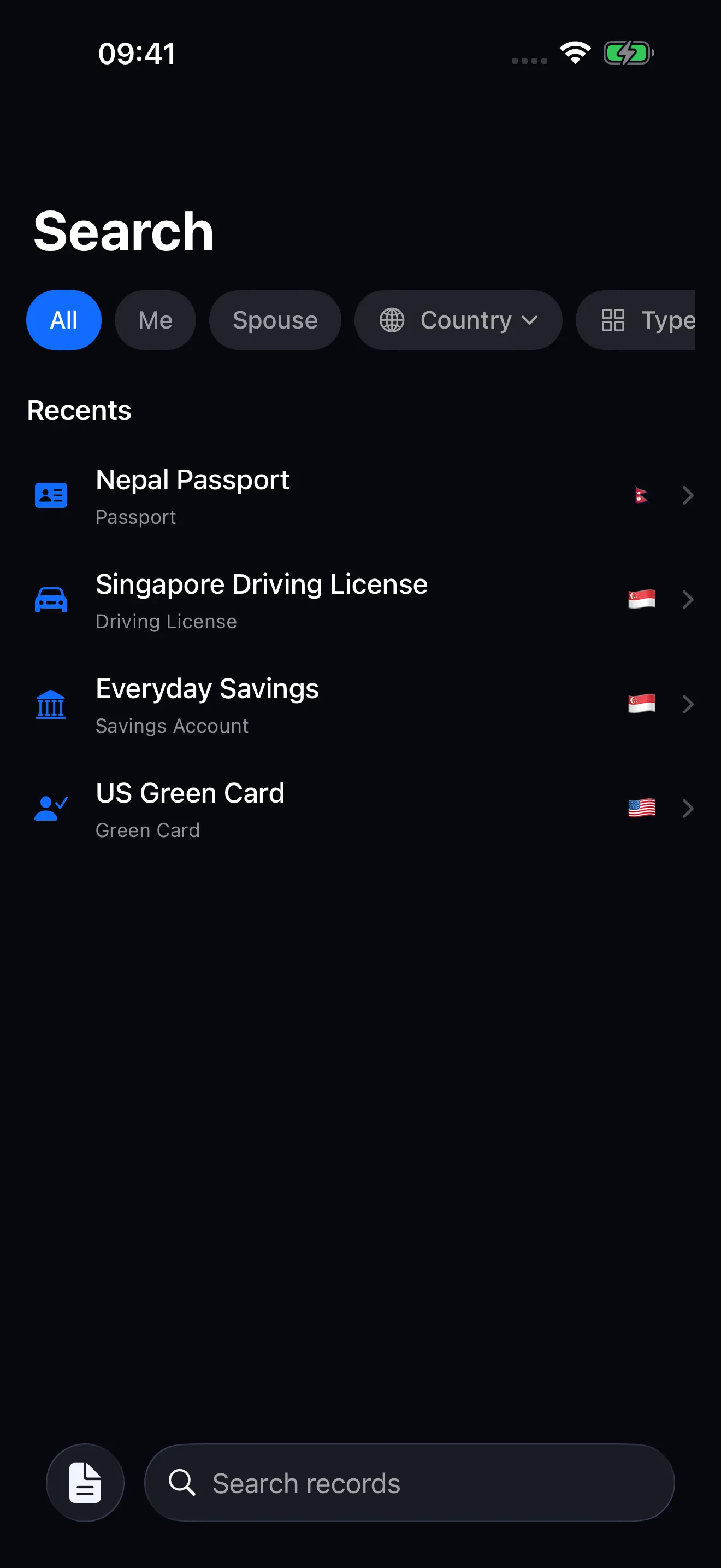 Truefold’s local search showing matching passport, driving license, bank account, and residency records.